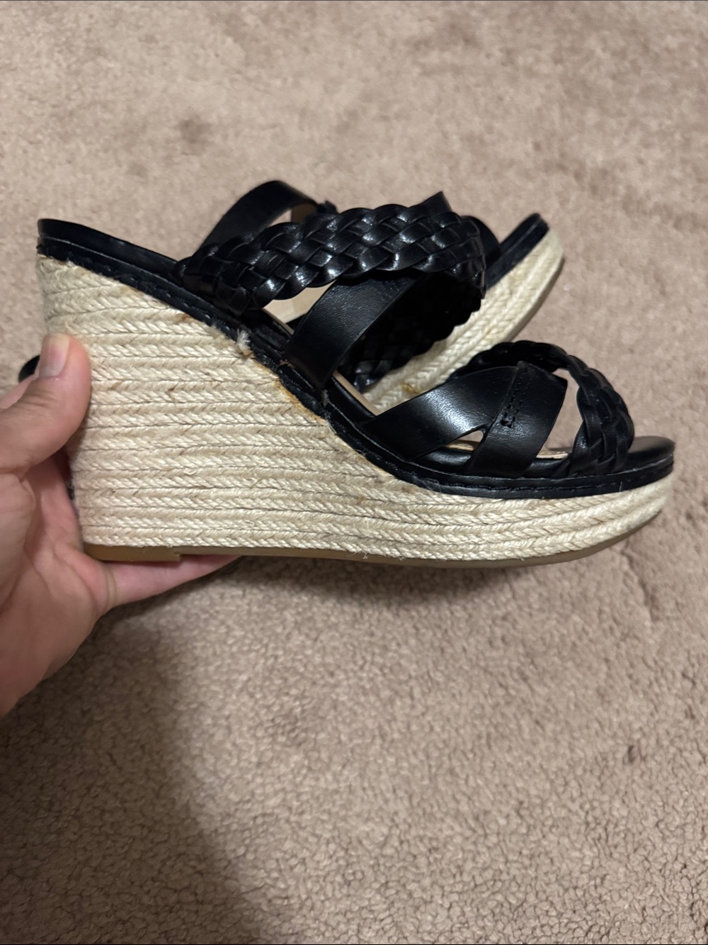 ANTONIO MELANI Black Braided Espadrille Wedge Mules 7M - Picture 6 of 6